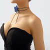 Denim Rose Flower Lace-up Choker Necklaces for Women FS-WG56290-01-3