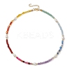 4mm Faceted Round Dyed Natural Agate & Carnelian & Green Aventurine & Aquamarine & Amethyst & Freshwater Pearl Beaded Necklaces NJEW-JN05110-3