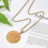 201 Stainless Steel Flat Round with Arabic Pendant Box Chain Necklaces for Women Men LS-NJEW-R013-03G-2