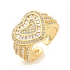Heart Clear Cubic Zirconia Wide Open Cuff Ring RJEW-L121-041G-1