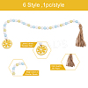 6Pcs 6 Style Wood & Fringed Beaded Pendant Decoration HJEW-CF0001-15-4
