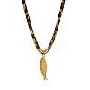 304 Stainless Steel Pendant Polyester Leopard Print Cord Necklaces for Women FS-WG8EA49-05-1