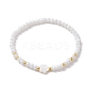 Flower Natural Shell & Glass Beaded Stretch Bracelet BJEW-JB10184-02-1