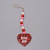 Valentine's Day Theme Schima Wood Beads & Hemp Rope Pendants Decorations HJEW-TAC0012-15-1