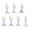 Dyed Natural Howlite Round & Natural Cowrie Shell & Cellulose Acetate(Resin) Mermaid Tail Big Pendants PALLOY-JF04122-1
