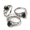 Oval Natural Dyed & Heated Black Agate Adjustable Rings RJEW-Q818-01P-06B-1