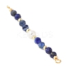 Faceted Round Natural Lapis Lazuli & Kyanite & Potato Natural Cultured Freshwater Pearl Beaded Connector Charms PALLOY-JF03531-02-2
