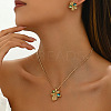 Flower Brass & Cubic Zirconia & Cat Eye Pendant Necklaces & Stud Earrings Sets FS-WG756F6-01-2