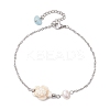 Synthetic Turquoise & Natural Freshwater Pearl Link Anklets AJEW-AN00628-04-1