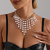 Alloy Imitation Pearl Round Tassel Bib Necklaces for Women WGDE514-01-4