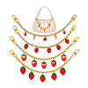 4Pcs 4 Styles Alloy Enamel & Resin Fruit Red Strawberry Charm 304 Stainless Steel Bag Decorative Chains HJEW-PH02272-6