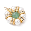 4Pcs 4 Styles Natural Green Aventurine & Tiger Eye & Carnelian & Amethyst & Shell Pearl Round Beaded Flower Pendants PALLOY-TA00300-01-4