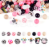 80Pcs Round & Cow Stripe Food Grade Eco-Friendly Silicone Focal Beads SIL-TA0002-68-1