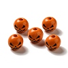 Printed Black Jack O Lantern Round Wood European Beads LS-WOOD-K007-03-2