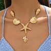 Summer Beach Alloy Crystal Rhinestone Shell Shape Starfish Pendant Necklaces for Women FS-WGE00B6-01-2
