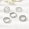 5Pcs 304 Stainless Steel Open Cuff Rings for Women RJEW-K313-02P-1