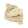 Rack Plating Brass Micro Pave Clear Cubic Zirconia Religion Heart Virgin Mary Connector Charms KK-L224-099G-04-2