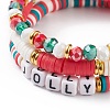 3Pcs 3 Style Polymer Clay Heishi Surfer Stretch Bracelets Set with Word Jolly Acrylic Beads BJEW-TA00129-5
