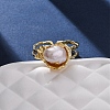 Brass with Natural Pearl Adjustable Cuff Rings RJEW-Q023-02G-2