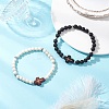 2Pcs Cross Natural Lava Rock & Synthetic Turquoise & Wood Round Beads Stretch Bracelets for Men Women BJEW-JB11832-1