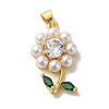 Flower Rack Plating Brass Clear Glass Pendants KK-U027-30G-1