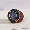 Flat Round Wood & Resin & Natural Sodalite Finger Rings FS-WG75D49-04-1