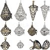 10Pcs 10 Styles Brass Cage Pendants KK-SC0004-27-1