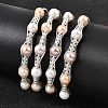 Brass Wire Wrapped Natural Pearl Cuff Bangles for Women BJEW-D453-01S-1
