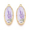 Printed Style 304 Stainless Steel Oval with Flower Pattern Pendants STAS-T071-27E-G-1