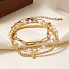 3Pcs Cross 304 Stainless Steel & Imitation Pearl Beaded Stretch Bracelet Sets PU8639-1-3