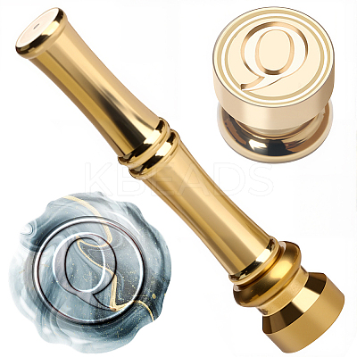 1Pc Golden Tone Brass Wax Seal Stamp Heads with Bamboo Stick Shaped Handles STAM-CP0001-05Q-1