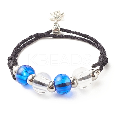 Glass Round Beaded Bracelet with Alloy Sea Turtle BJEW-JB07847-1