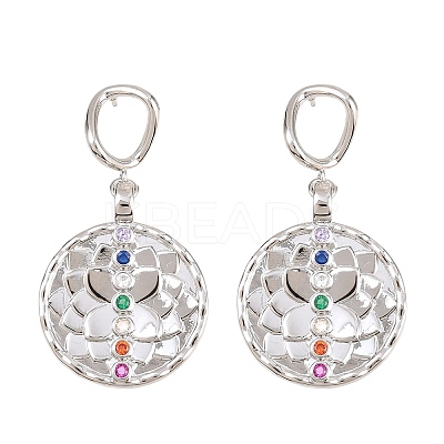 Brass Micro Pave Colorful Cubic Zirconia Dangle Hoop Earrings EJEW-G471-42P-1