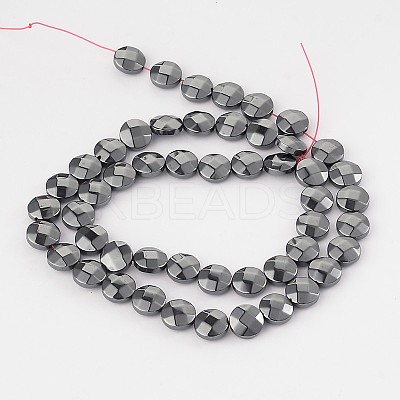 Electroplated Non-magnetic Synthetic Hematite Flat Round Bead Strands G-L368-06G-1