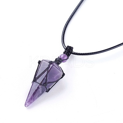 Natural Amethyst Pendants Necklaces NJEW-E140-A02-1