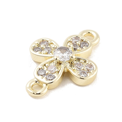 Brass Pave Clear Cubic Zirconia Flower Links Connector Charms KK-Z061-02G-02-1