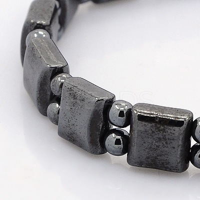 Synthetic Magnetic Hematite Square and Round Beads Stretch Bracelets for Valentine's Day Gift LS-BJEW-M066-13-1
