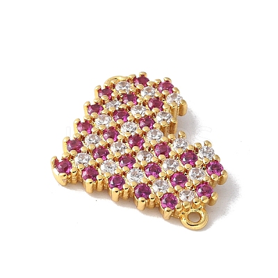 Brass Micro Pave Cubic Zirconia Heart Connector Charms KK-A252-28G-04-1