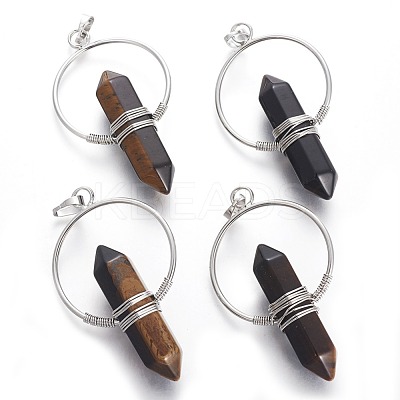 Natural Tiger Eye Big Double Terminated Pointed Pendants G-G771-A01-1
