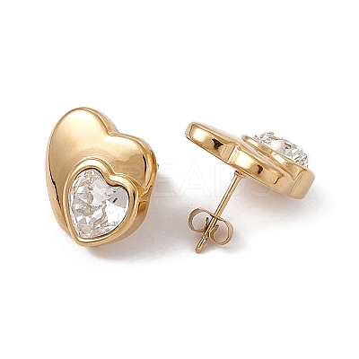Rhinestone Double Heart Stud Earrings EJEW-L282-12G-1