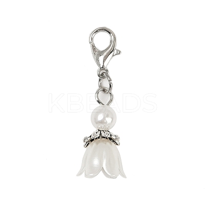 Flower ABS Plastic Pearl Pendant Decorations HJEW-JM03134-1