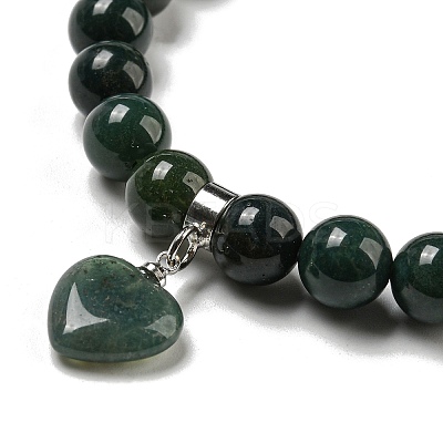 8.5mm Round Natural Moss Agate Beaded Stretch Bracelets BJEW-C074-01P-1