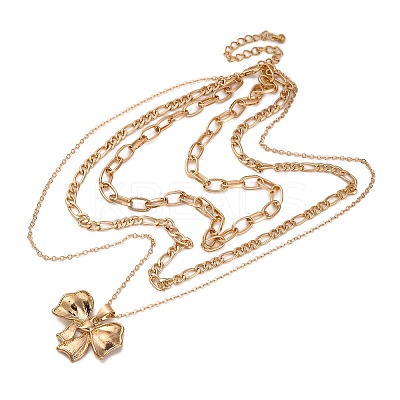 Alloy 3 Layer Bowknot Pendant Necklaces for Women NJEW-U013-01G-02-1