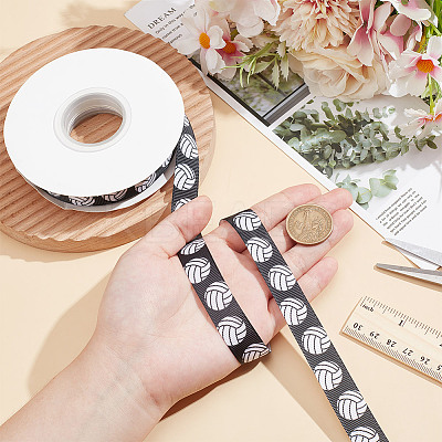 20 Yards Sport Ball Printed Polyester Volleyball Grosgrain Ribbon OCOR-WH0085-75A-01-1