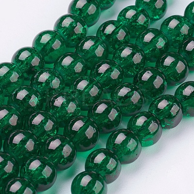 1Strand Dark Green Transparent Crackle Glass Round Beads Strands X-CCG-Q001-6mm-17-1