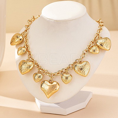 Alloy Flower Textured Heart Bib Necklaces for Women NJEW-S458-01G-1
