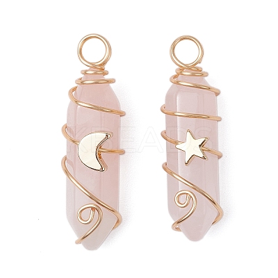 2Pcs 2 Styles Natural Amethyst/Green Aventurine/Rose Quartz/Lapis Lazuli/Quartz Crystal Double Terminated Pointed Pendants PALLOY-JF03122-1