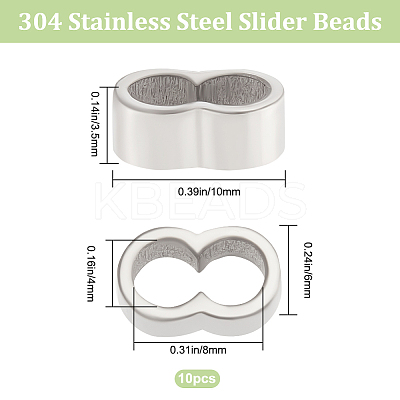 10Pcs 304 Stainless Steel Slide Charms/Slider Beads STAS-BBC0002-65-1