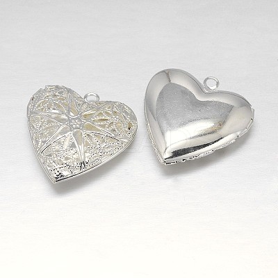 Filigree Heart Rack Plating Brass Photo Locket Pendants KK-N0096-24S-LF-1