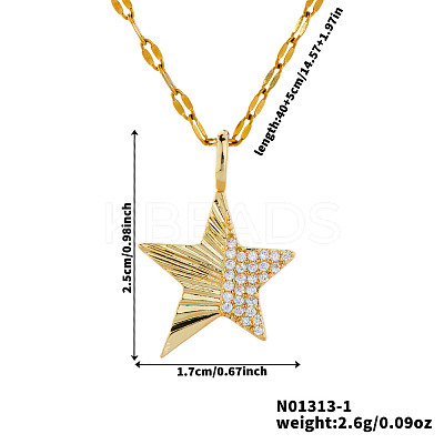 Elegant and Stylish Brass Sparkling Clear Cubic Zirconia Star Pendant Necklaces for Women BI4954-1-1